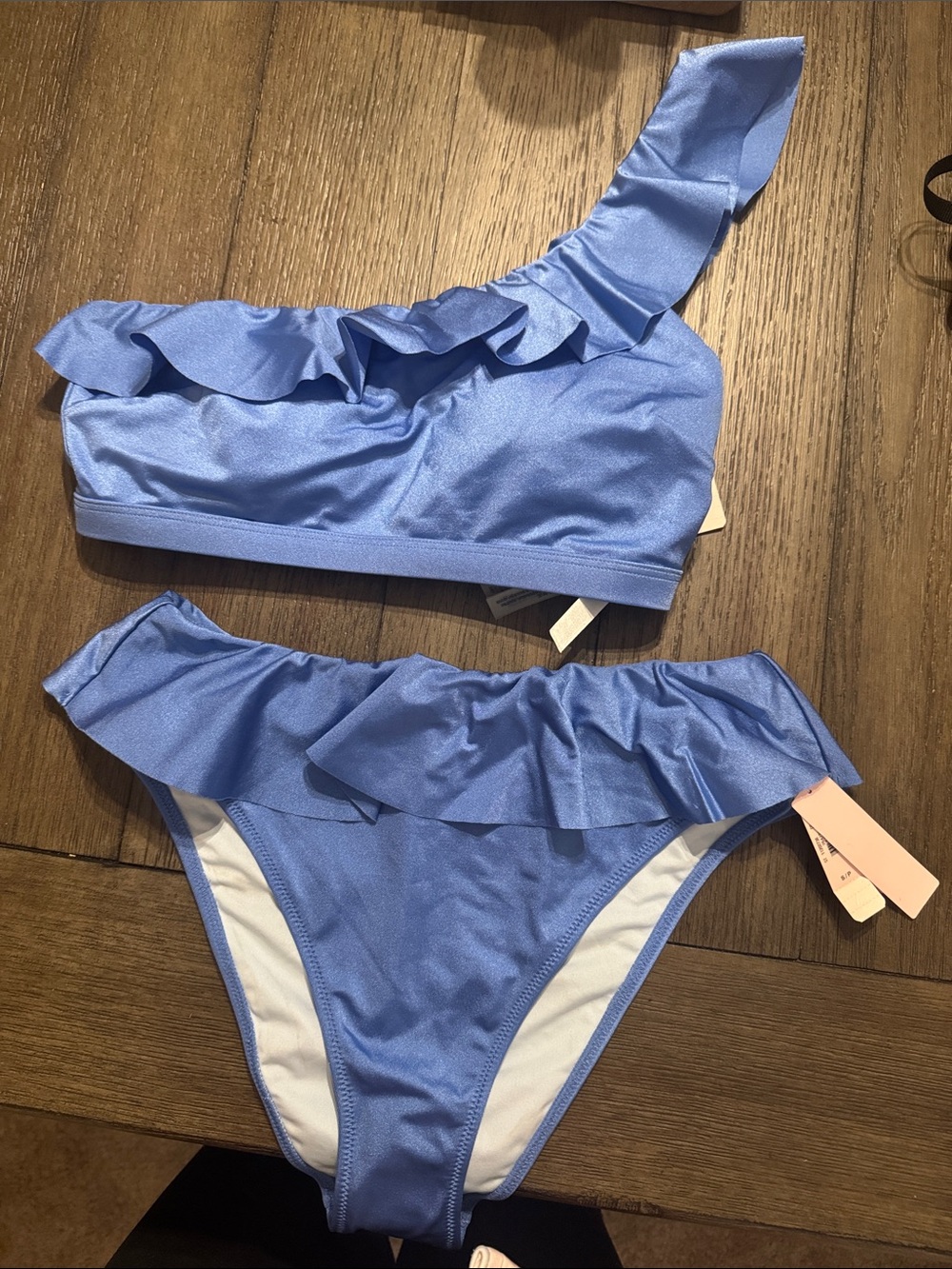 Victoria's Secret Light Blue One-Shoulder Ruffle Bikini Set